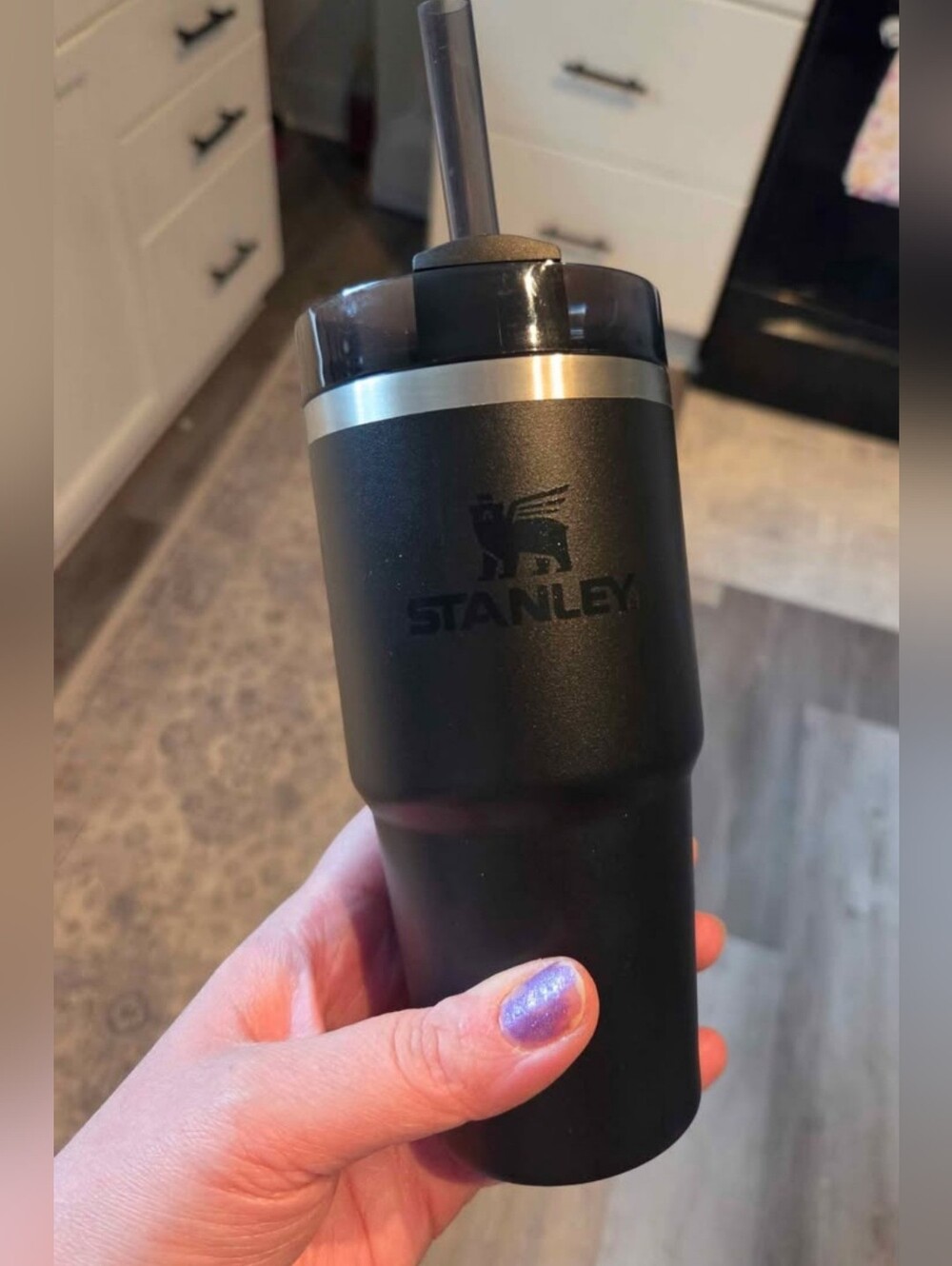 Stanley Black Travel Tumbler Cup with Straw and Stainless Accent 14 Oz
